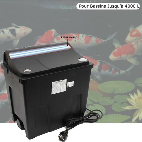Filtre Bassin + Clarificateur UV Stérilisateur 9W Pour Bassin De Jardin, Jusqu'à 4000 Litres