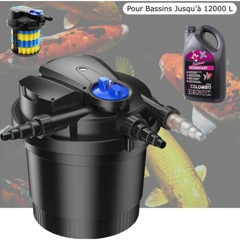Filtre Bassin De Jardin Sous Pression, UV 11W, Max 12000L, + Bactéries 2500 ml Premium