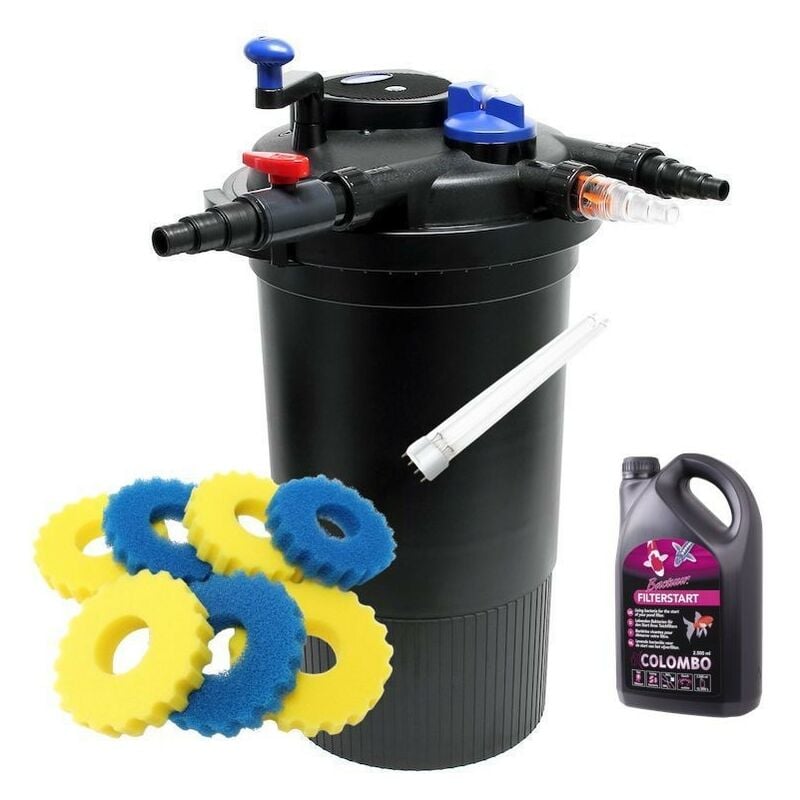 Filtre Bassin Sous Pression, + ampoule, mousses et bactéries rechange uv 18W, Max 30000l sans poissons