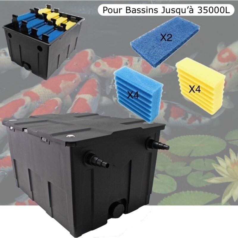 Filtre Bassins De Jardin + 10 Mousses Supplémentaires jusqu'à 40000 Litres sans poissons - Noir