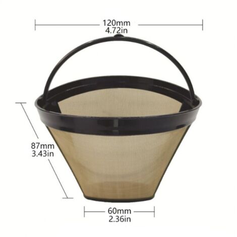 Filtre Cafe Reutilisable, Filtre Permanent, Filtre Universel Cafetiere, 100 Mailles Filtre à Café, Acier Inoxydable 304, avec Poignée, 12cm, pour Plupart Des Cafetières (Doré)