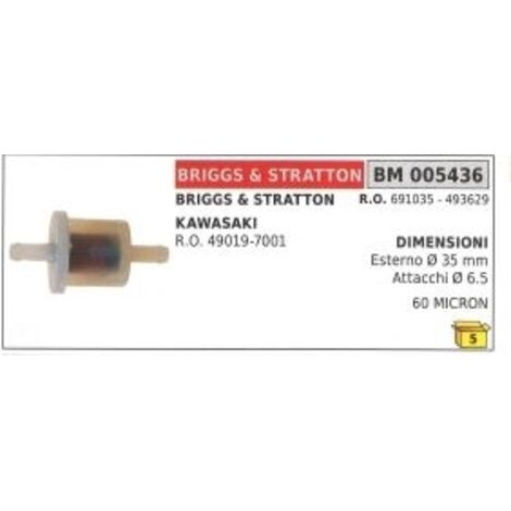 Filtre CARBURATEUR BRIGGS&STRATTON - KAWASAKI Ø  externe 35mm Ø  raccords 6,5mm 60 MICRON