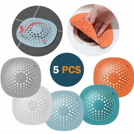 Filtre Cheveux Douche - Attrape Cheveux Protections de vidange en Silicone avec Ventouse, pour évier de Douche, Baignoire - 5CPS