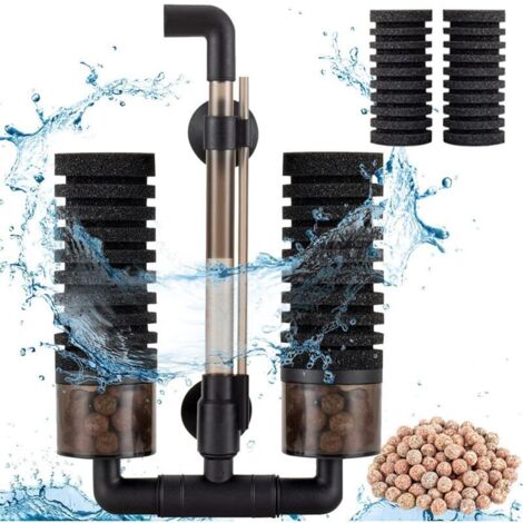 Filtre d'aquarium 38L-151L, double éponge de filtration intérieure immergée avec 2 éponges de rechange + 1 sac de billes de céramique (S)
