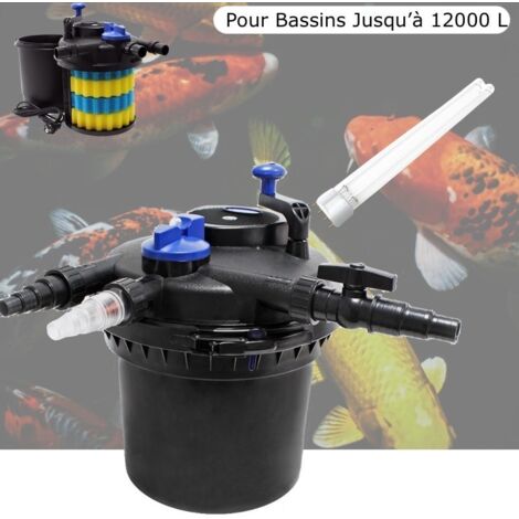 Filtre De Bassins De jardin, Sous Pression, UV 11W + 1 ampoule supplémentaire, Jusqu'à 12000 Litres