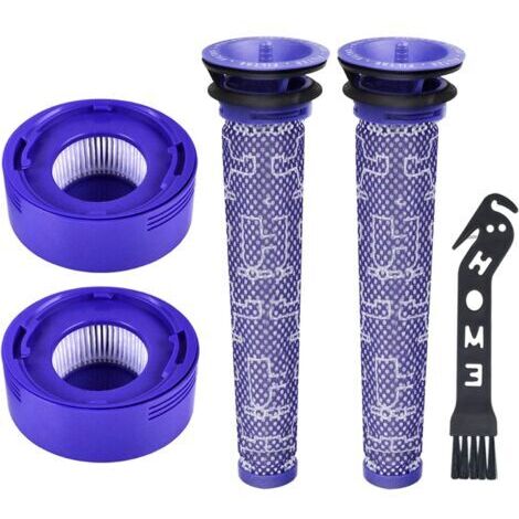 Filtre de Rechange pour Aspirateur Dyson V7 V8 Séries, 2 pièces Lavables Pré-Moteur Filtre, 2 pièces Lavables HEPA Post-Moteur Filtre et 1pièce Outil de Nettoyage