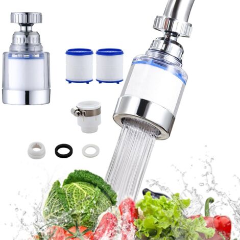 Filtre de robinet rotatif à 360°, purificateur d'eau du robinet, élimine le chlore, les métaux lourds et adoucit l'eau dure, filtre pour évier, cuisine, salle de bain