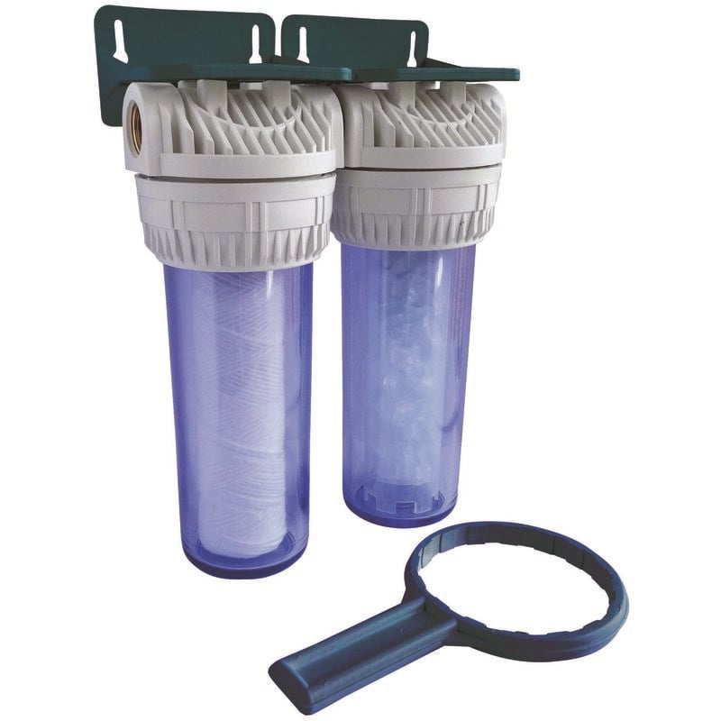 Aquawater - Filtre double avec cartouches de filtration et anticalcaire - 6 mois