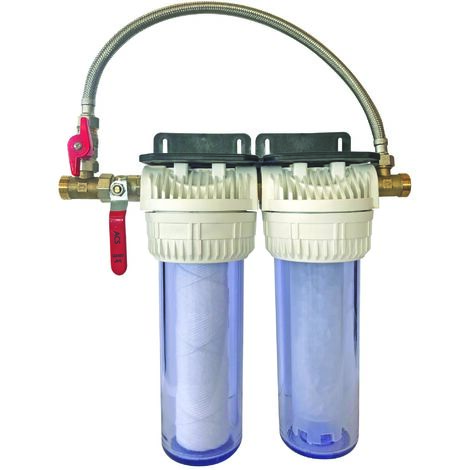 Filtre double avec cartouches de filtration et anticalcaire durée 12 mois