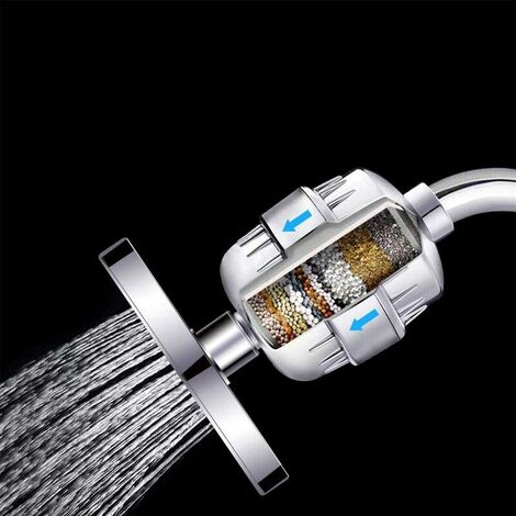 Filtre Douche Anti Calcaire à 15 Étapes Avec - Filtre de Douche Haut Débit pour Éliminer le Chlore et Fluorure - 2 Cartouches Incluses - Filtre de Douchette