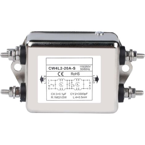 Filtre EMI, Filtre de Puissance EMI Monophasé AC 115 V/250 V Filtre Secteur EMI Filtre d'interférence électromagnétique 50/60 Hz(CW4L2-20-S)