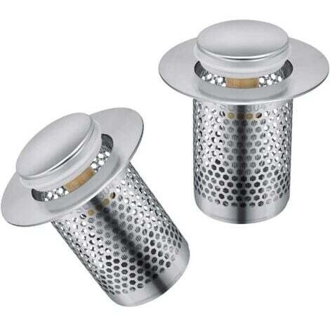 Filtre Evier 2 Pièces, Amovibles Acier Inoxydable Filtre Douche Cheveux, Filtre Lavabo avec Noyau Ressort Laiton, Filtre Cheveux Prévient Odeurs