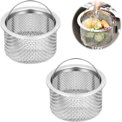 Filtre Évier Cuisine, Grille Evier Inoxydable Crépine, Universel Crépine d'évier avec poignée pour Cuisine, Salle de Bain, 2 Pièce