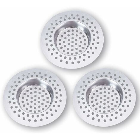 Filtre Evier Cuisine INOX (Lot de 3) - Attrape Cheveux Douche 7,5 x 7,5 x0,86 cm, Filtre Cheveux Douche Trous, Grille Evier Cuisine,Accessoire Cuisine,Salle de Bain, Cuisine