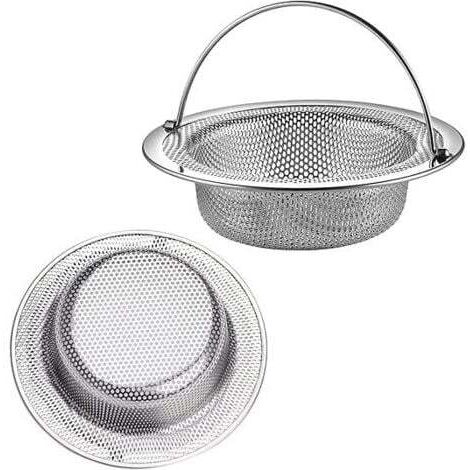 Filtre évier Cuisine,2 Pcs Filtre à évier avec Poignée en Acier Inoxydable,Grille Evier Cuisine,Bouchon Evier Cuisine,pour Évier de Cuisine/Salle de Bain Filtre AntiObstruction (11 cm Diamètre)