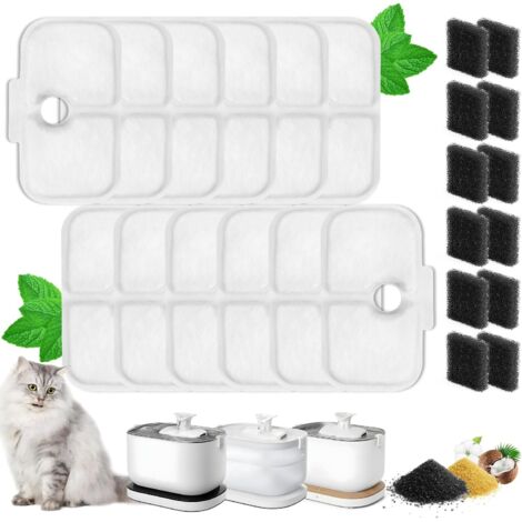 Filtre Fontaine Eau Chat Filtre Fontaine Chat Pack de 12 Filtres de Remplacement pour Dockstream Fontaine à Eau pour Chat PLWF005, PLWF115, PLWF105, 12 Cartouches Filtrantes et 12 Eponges en Mousse