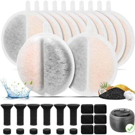 Filtre Fontaine Eau Chat, Lot de 12 Filtre Fontaine Chat, 6 Filtre Pompe Fontaine Eau Chat et 6 Centrales Éponge Insonorisante pour 2,5 L Fontaine Eau Chat