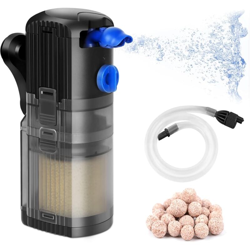 Filtre Intérieur Aquarium Réglable 3 en 1 Pompe Aquarium pour 40-120l Aquarium d'eau Douce ou d'eau Salée 500L/H 8W