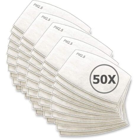 Filtre Jetable pour Masque - [Pack 50 Unités] Lot de Filtres Remplaçables avec 5 Couches de Filtration Matériau Doux et Respirant Anti-buée et Anti-poussière Protection pour Adultes et Enfants