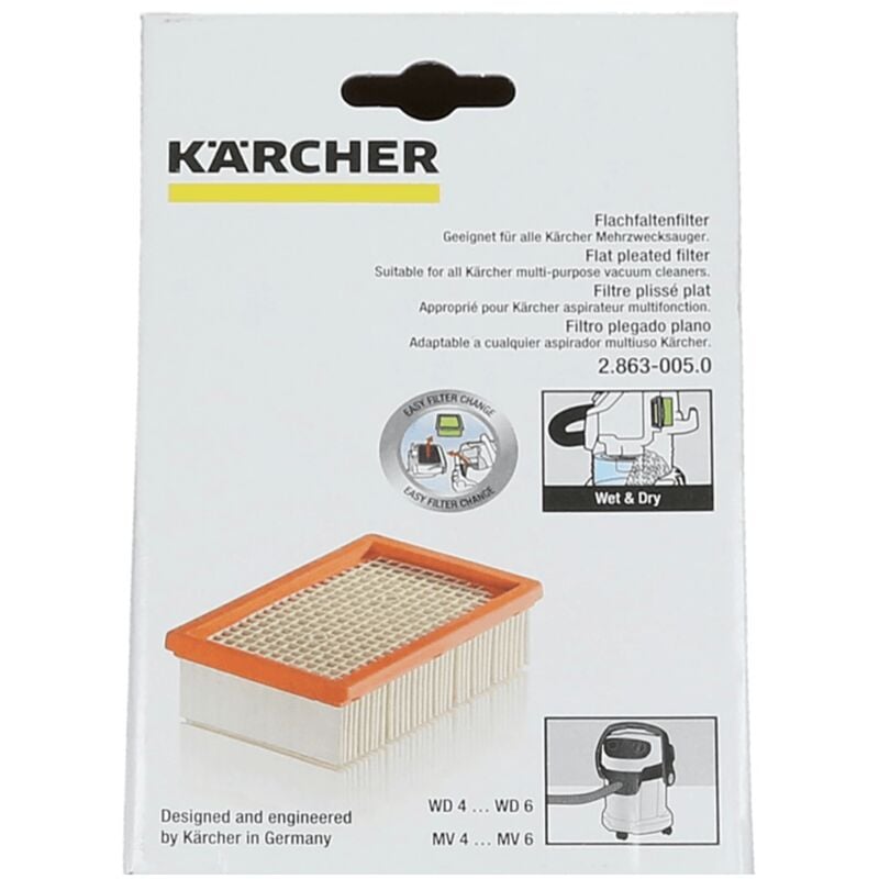 Filtre plisse plat mv 4 / mv 5 / mv 6 pour petit electromenager Karcher 28630050