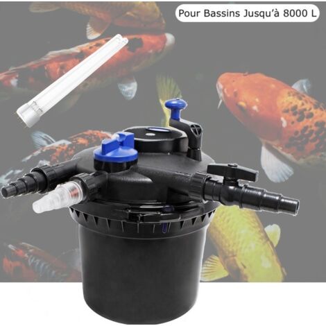 Filtre Pour Bassins De Jardin Sous Pression, UV 11W, Jusqu'à 8000 L + 1 ampoule supplémentaire