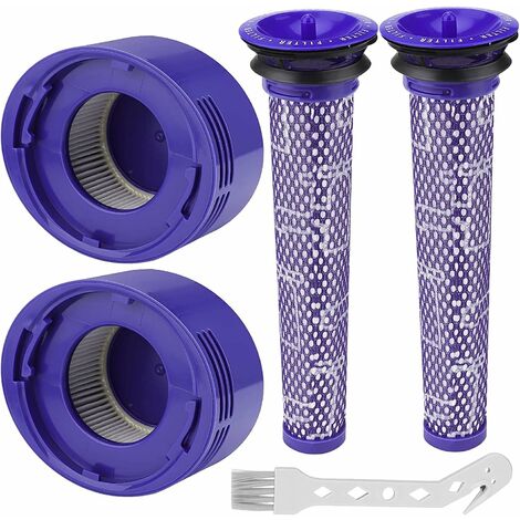 Filtre pour Dyson V8/V7, Filtres de Rechange Lavable pour Aspirateur Dyson V7/V8 Absolute et Animal, Accessoire Aspirateur pour Dyson V8 Avec 2 Post-Filtres HEPA, 2 Pré-Filtres, 1 Outil de Nettoyage