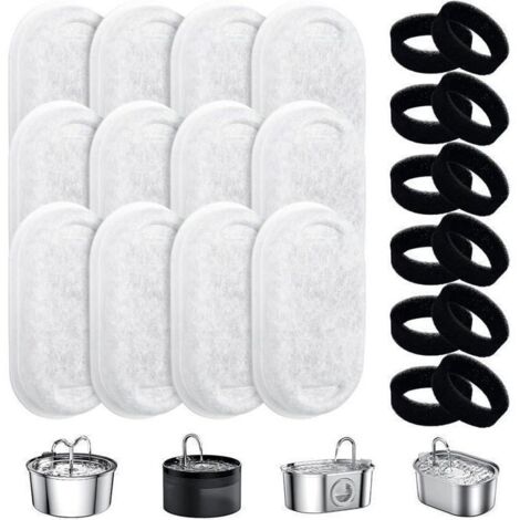 Filtre pour Fontaine à Eau - Chat - 24 Packs - Charbon Actif - Éponge Mousse - Quadruple Filtration
