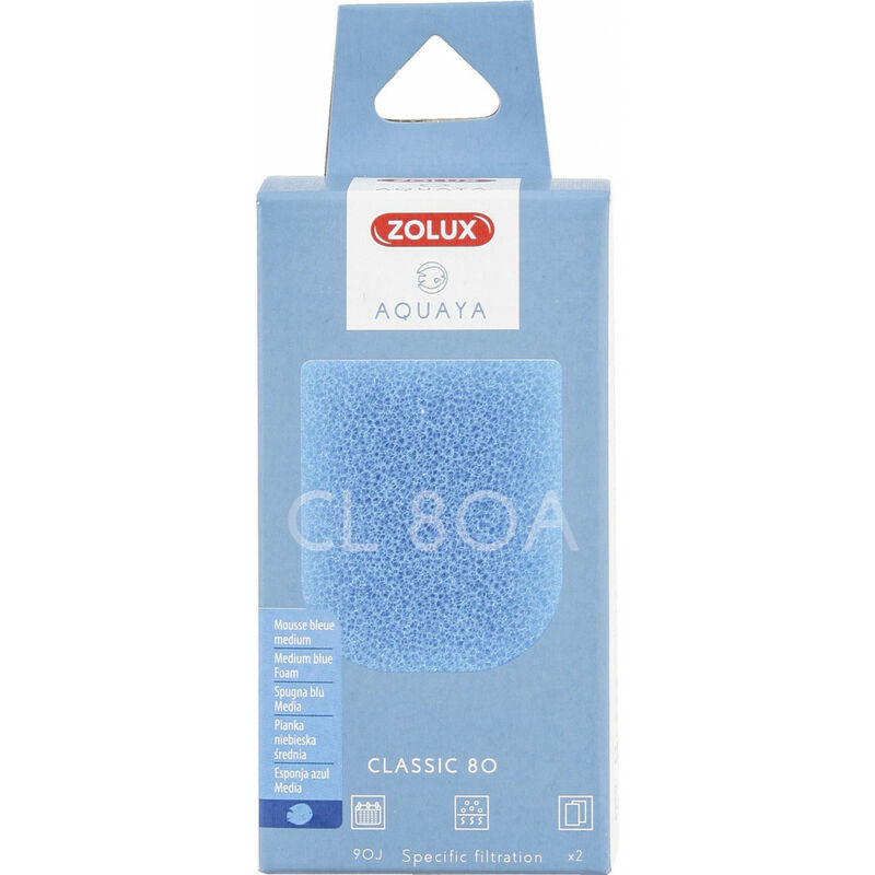 Filtre pour pompe classic 80, filtre CL 80 A mousse bleue medium x2. pour aquarium.