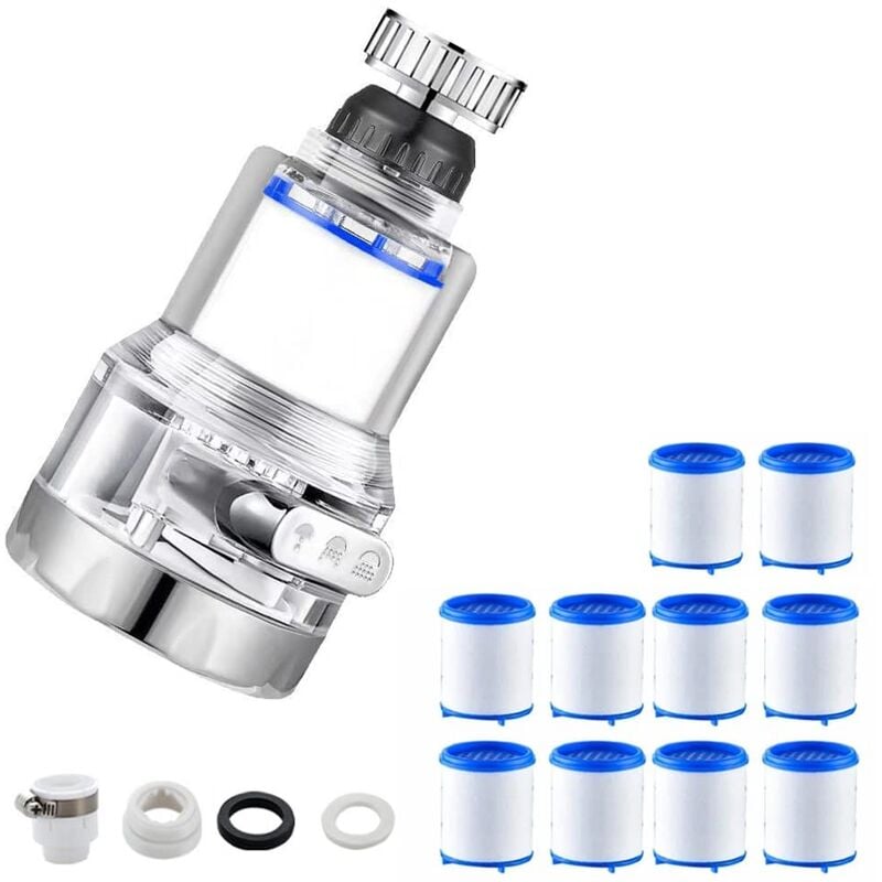 Filtre Robinet, 360° Rotatif Filtre Anti Calcaire, Filtre Eau Robinet avec 9 Pièces Cartouche