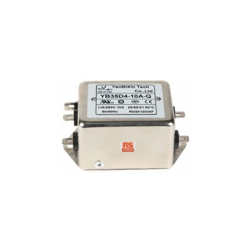 Filtre secteur Rs Pro 10A max, 2 phases, 250 v c.a. max, Montage sur châssis ( Prix pour 1 )