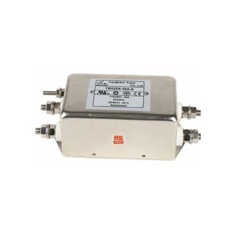 Filtre secteur RS PRO, 16A max, 2 phases, 250 V c.a. max, Montage sur châssis ( Prix pour 1 )