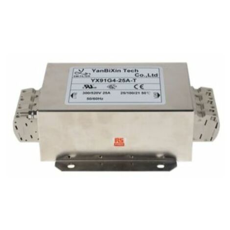 Filtre secteur RS PRO, 25A max, 3 phases, 520 V c.a. max, Montage sur châssis ( Prix pour 1 )
