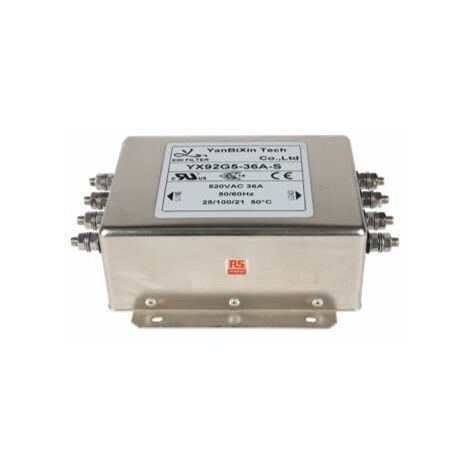 Filtre secteur RS PRO, 36A max, 3 phases, 520 V c.a. max, Montage sur châssis