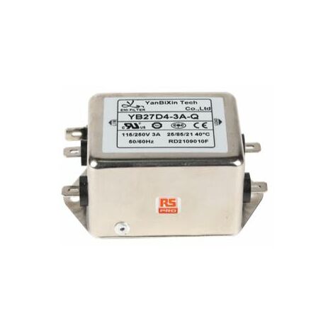 Filtre secteur RS PRO, 3A max, 2 phases, 250 V c.a. max, Montage sur châssis