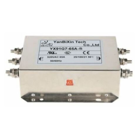 Filtre secteur RS PRO, 65A max, 3 phases, 520 V c.a. max, Montage sur châssis ( Prix pour 1 )