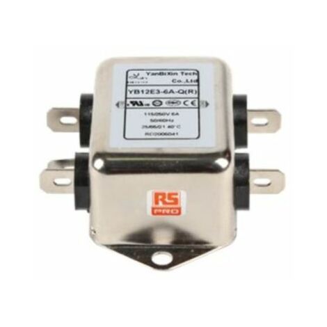 Filtre secteur RS PRO, 6A max, 2 phases, 250 V c.a. max, Montage sur châssis ( Prix pour 1 )