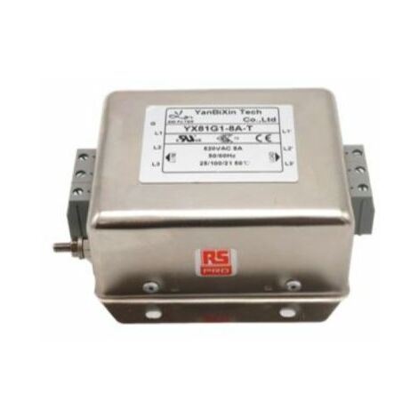 Filtre secteur RS PRO, 8A max, 3 phases, 520 V c.a. max, Montage sur châssis