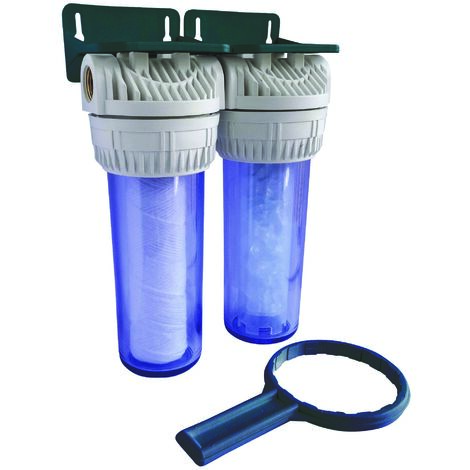 Filtre sous évier double 20µm – Cartouches anti-calcaire polyphosphate – Installation facile – Durée de vie 6 mois – Aquawater