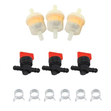 – Filtres à carburant 1/4" en ligne avec soupapes d'arrêt et colliers de serrage pour tondeuse à gazon