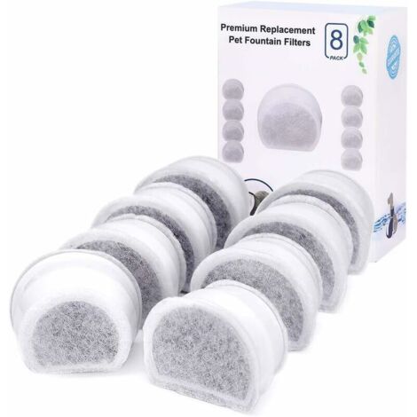 Filtres à charbon de rechange pour fontaines PetSafe Drinkwell Avalon, Pagoda, 2 gallons, Sedona et Seascape, lot de 8 filtres de fontaine