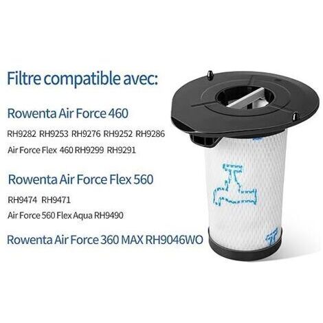Filtres compatibles pour les aspirateurs Rowenta Air Force 460, 560 Flex et 360 Max (modèles ZR009002, RH9252 et RH9253).