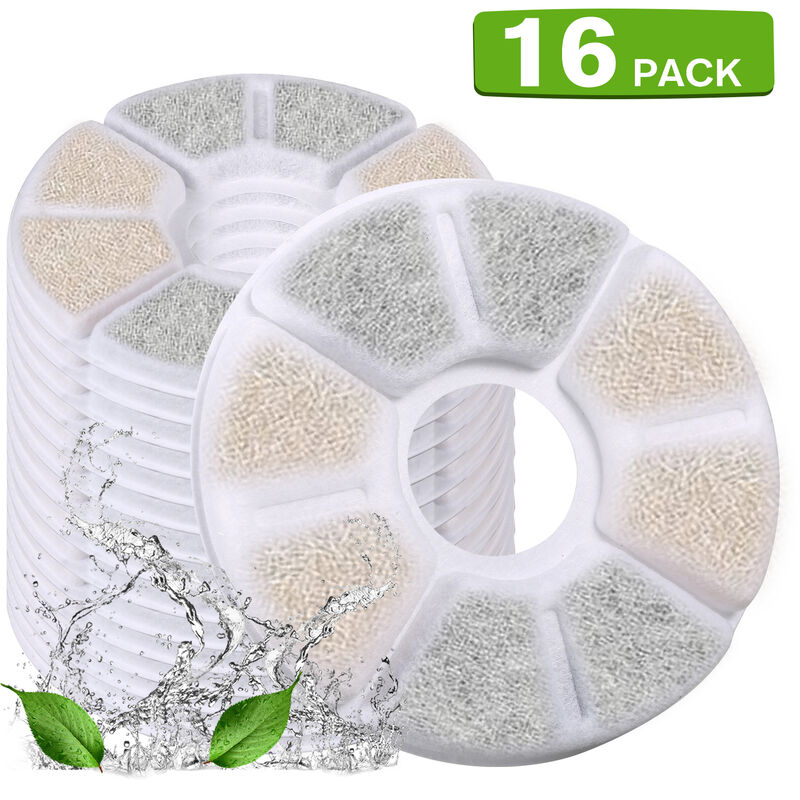Filtres De Fontaine A Eau De Chat Filtres De Remplacement Pour 84 Oz / 2.5L De Eau Automatique 3 Systeme De Filtration, 16 Pcs