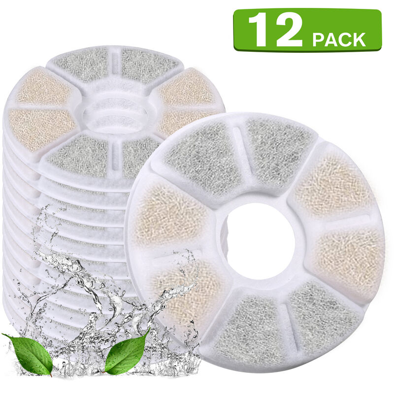 Filtres De Fontaine A Eau De Chat Filtres De Remplacement Pour 84 Oz / 2.5L De Eau Automatique 3 Systeme De Filtration, 12 Pcs