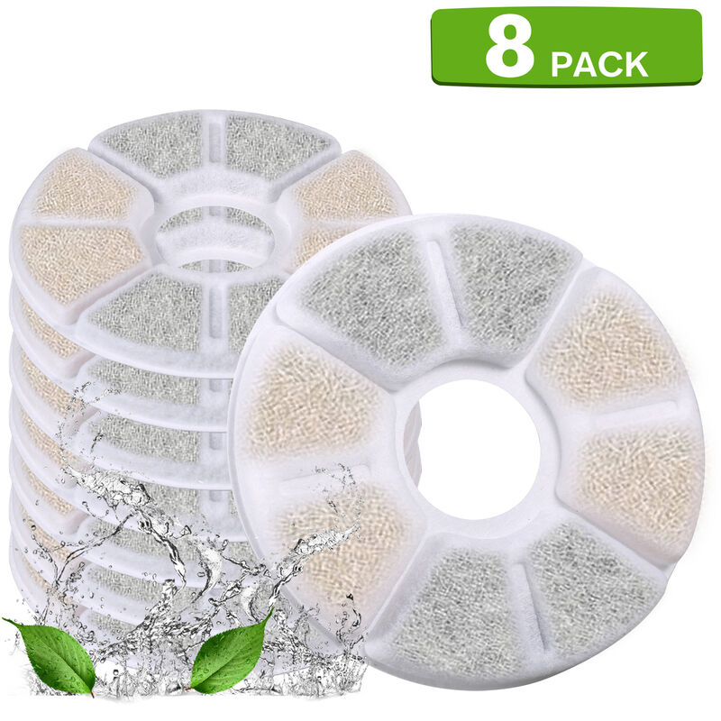 Filtres De Fontaine A Eau De Chat Filtres De Remplacement Pour 84 Oz / 2.5L De Eau Automatique 3 Systeme De Filtration, 8 Pcs