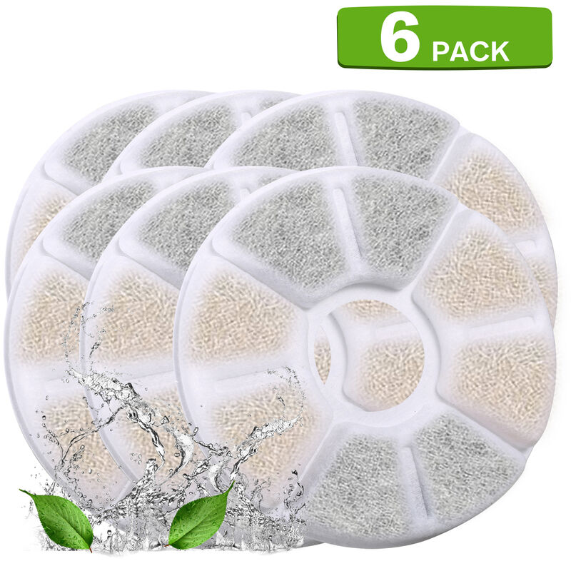 Filtres De Fontaine A Eau De Chat Filtres De Remplacement Pour 84 Oz / 2.5L De Eau Automatique 3 Systeme De Filtration, 6 Pcs