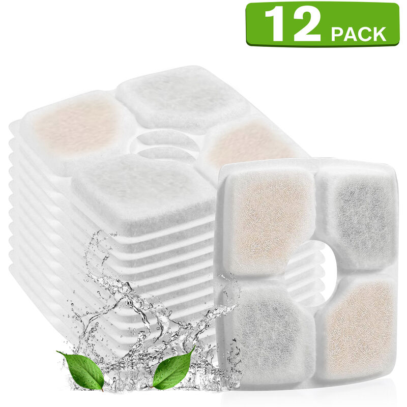 Filtres De Fontaine A Eau Pour Chat Filtres De Remplacement Pour 84 Oz / 2.5L Espace De Filtre Carre Fontaine A Eau Automatique, 12Pcs