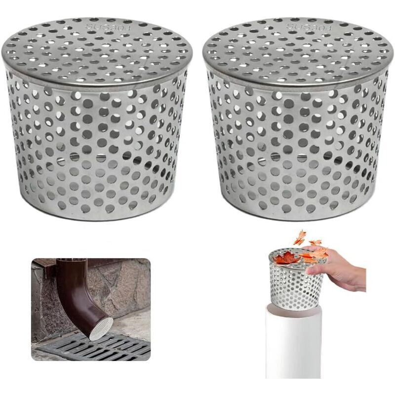 Filtres De Gouttière en Acier Inoxydable, Lot de 2 Crapaudine de Gouttière 83-100mm, Filtre Gouttière À Mailles, Grille Protection Gouttiere Anti