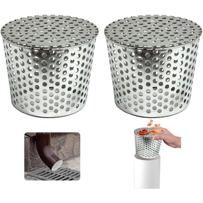 Filtres De Gouttière en Acier Inoxydable, Lot de 2 Crapaudine de Gouttière 90-110mm, Filtre Gouttière À Mailles, Grille Protection Gouttiere Anti