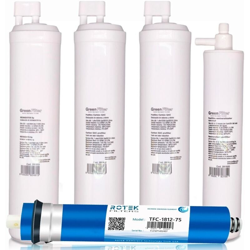 Ionfilter - Kit de 4 filtres de rechange pour osmoseur Green Filter, type cs, avec post-filtre reminéralisante et membrane
