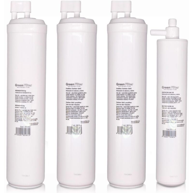 Kit de 4 filtres de rechange pour osmose inverse, marque Green Filter, type cs, avec post-filtre cs